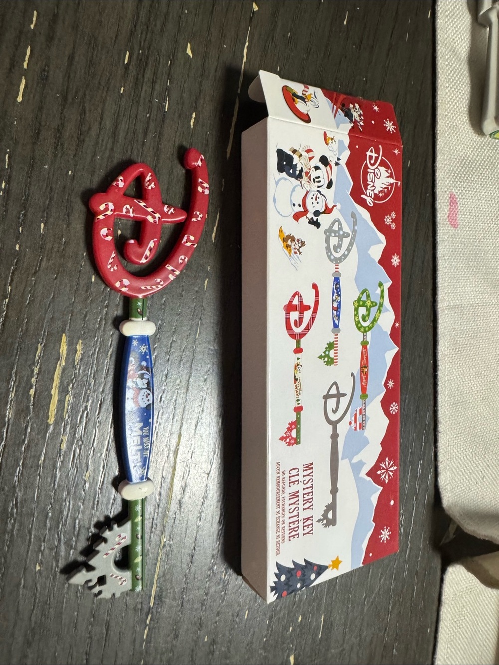 Disney Red & Blue Candy Cane Key Ornament with Green Shaft